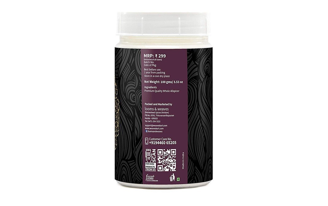 Looms & Weaves Allspice (Whole)    Plastic Jar  100 grams